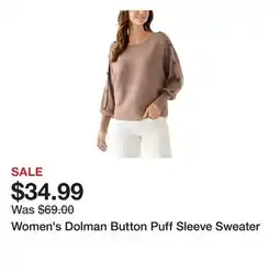 Belk Women's Dolman Button Puff Sleeve Sweater offer