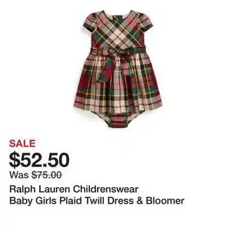 Belk Ralph Lauren Childrenswear Baby Girls Plaid Twill Dress & Bloomer offer