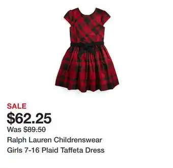 Belk Ralph Lauren Childrenswear Girls 7-16 Plaid Taffeta Dress offer