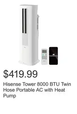Costco Hisense Tower 8000 BTU Twin Hose Portable AC with Heat Pump offer