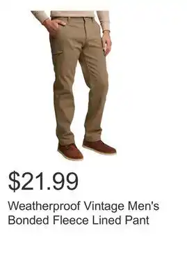 Costco Weatherproof Vintage Men's Bonded Fleece Lined Pant offer