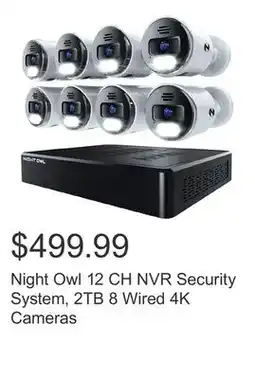 Costco Night Owl 12 CH NVR Security System, 2TB 8 Wired 4K Cameras offer