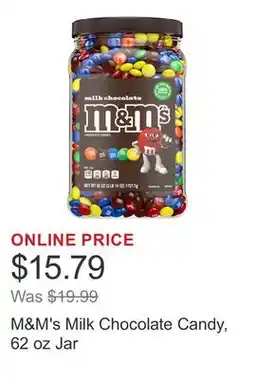 Costco M&M's Milk Chocolate Candy, 62 oz Jar offer