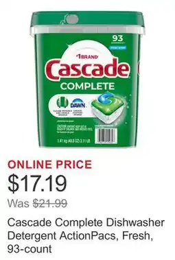 Costco Cascade Complete Dishwasher Detergent ActionPacs, Fresh, 93-count offer