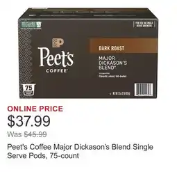 Costco Peet's Coffee Major Dickason's Blend Single Serve Pods, 75-count offer