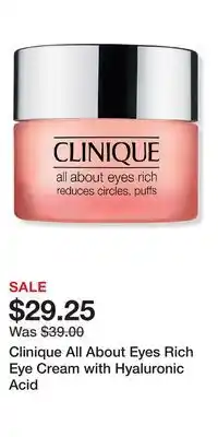 Ulta Beauty Clinique All About Eyes Rich Eye Cream with Hyaluronic Acid offer