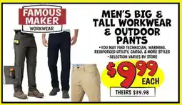 Ollie's FAMOUS MAKER MEN'S BIG & TALL WORKWEAR WORKWEAR & OUTDOOR PANTS offer