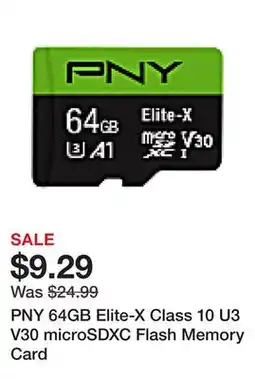 Office Depot PNY 64GB Elite-X Class 10 U3 V30 microSDXC Flash Memory Card offer