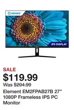 Office Depot Element EM2FPAB27B 27 1080P Frameless IPS PC Monitor offer