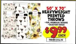 Ollie's 50 X 70 HEAVYWEIGHT PRINTED THROWS offer