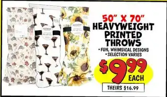 Ollie's 50 X 70 HEAVYWEIGHT PRINTED THROWS offer