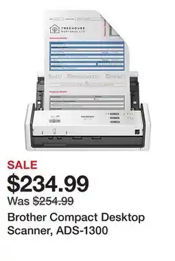 Office Depot Brother Compact Desktop Scanner, ADS-1300 offer