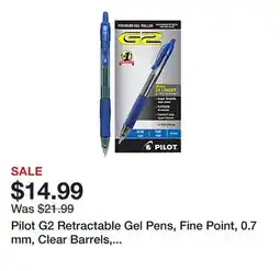 Office Depot Pilot G2 Retractable Gel Pens, Fine Point, 0.7 mm, Clear Barrels, Blue Ink, Pack Of 12 Pens offer