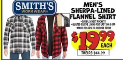 Ollie's SMITH'S MEN'S WORKWEAR SHERPA-LINED FLANNEL SHIRT offer