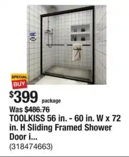 The Home Depot TOOLKISS 56 in. - 60 in. W x 72 in. H Sliding Framed Shower Door i... offer