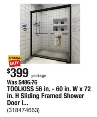 TOOLKISS 56 in. - 60 in. W x 72 in. H Sliding Framed Shower Door i...