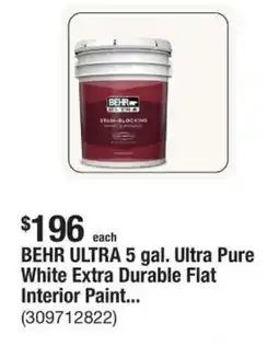 The Home Depot BEHR ULTRA 5 gal. Ultra Pure White Extra Durable Flat Interior Paint... offer