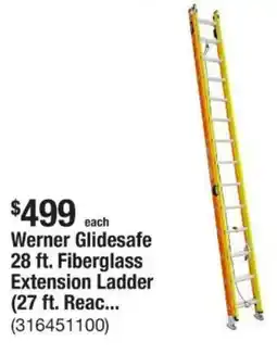 The Home Depot Werner Glidesafe Fiberglass Extension Ladder (27 ft. Reac... offer