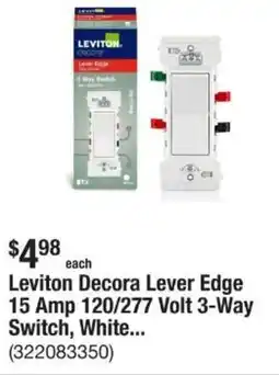 The Home Depot Leviton Decora Lever Edge 15 Amp 120/277 Volt 3-Way Switch, White... offer