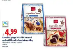 Lidl Favorina gingerbread hearts with apricot filling & chocolate coating offer