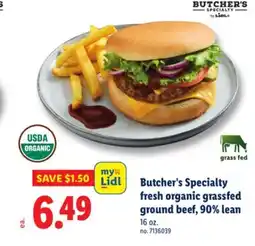 Lidl Butcher's Specialty fresh organic grassfed ground beef, 90% lean offer