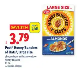 Lidl Post Honey Bunches of Oats , large size offer
