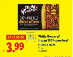 Lidl Philly Gourmet frozen 100% pure beef sliced steaks offer