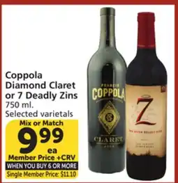 Albertsons Coppola Diamond Claret or 7 Deadly Zins offer