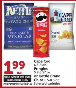 Albertsons Cape Cod 6.5-8 oz. Pringles 5.2-5.57 oz. or Kettle Brand Chips 6.5-8.5 oz offer
