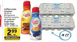 Albertsons Coffee-mate Creamer 28-32 oz. Refrigerated or Lucerne Cage Free Large Eggs 18 ct. Grade AA offer