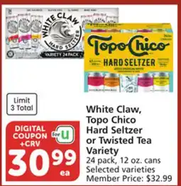 Albertsons White Claw, Topo Chico Hard Seltzer or Twisted Tea Variety offer