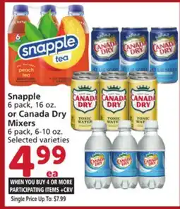 Albertsons Snapple 6 pack, 16 oz. or Canada Dry Mixers 6 pack, 6-10 oz offer