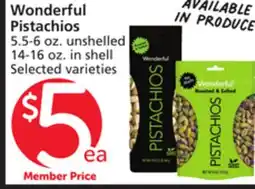 Albertsons Wonderful Pistachios 5.5-6 oz. unshelled, 14-16 oz. in shell offer