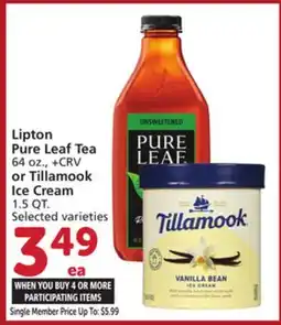 Albertsons Lipton Pure Leaf Tea 64 oz., or Tillamook Ice Cream 1.5 QT offer