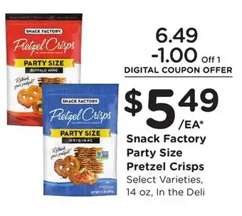 Ralphs Snack Factory Party Size Pretzel Crisps offer