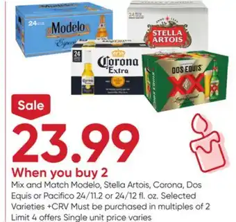Stater Bros Modelo, Stella Artois, Corona, Dos Equis or Pacifico offer