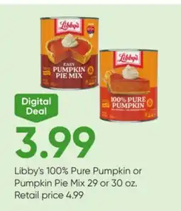 Stater Bros Libby's 100% Pure Pumpkin or Pumpkin Pie Mix offer