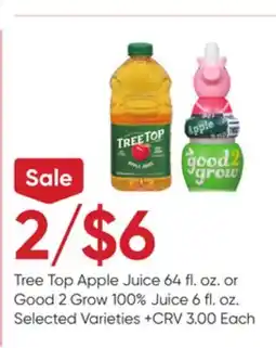 Stater Bros Tree Top Apple Juice 64 fl. oz. or Good 2 Grow 100% Juice 6 fl. oz offer