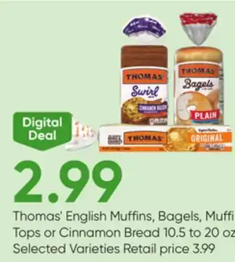 Stater Bros Thomas' English Muffins, Bagels, Muffin Tops or Cinnamon Bread offer