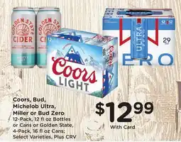 Ralphs Coors, Bud, Michelob Ultra, Miller or Bud Zero offer