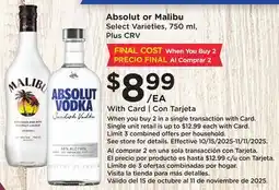 Ralphs Absolut or Malibu offer