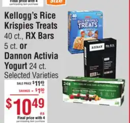 Smart & Final Kellogg's Rice Krispies Treats, RX Bars or Dannon Activia Yogurt offer