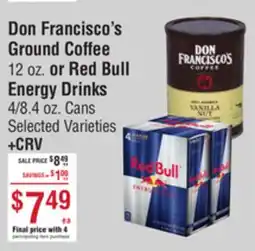 Smart & Final Don Francisco's Ground Coffee or Red Bull Energy Drinks offer