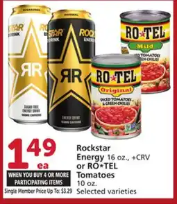 Vons Rockstar Energy 16 oz., or ROTEL Tomatoes 10 oz offer