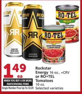 Vons Rockstar Energy 16 oz., or ROTEL Tomatoes 10 oz offer