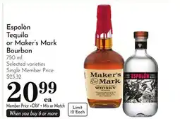 Pavilions Espolòn Tequila or Maker's Mark Bourbon offer