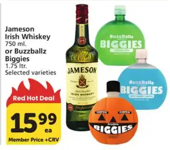 Vons Jameson Irish Whiskey 750 ml. or Buzzballz Biggies 1.75 ltr offer