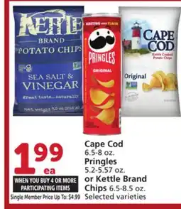 Vons Cape Cod 6.5-8 oz., Pringles 5.2-5.57 oz. or Kettle Brand Chips 6.5-8.5 oz offer