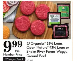 Pavilions O Organics 85% Lean, Open Nature 93% Lean or Snake River Farms Wagyu Ground Beef offer