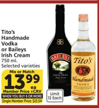 Vons Tito's Handmade Vodka or Baileys Irish Cream offer